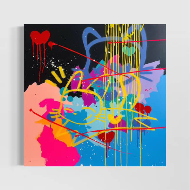 lienzo paisaje con gatos en azul y negro