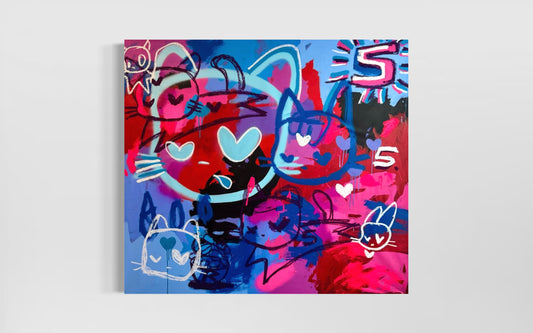 paisaje con gatos morados