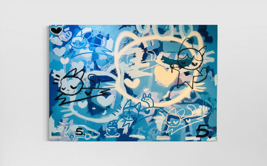 paisaje con gatos azules